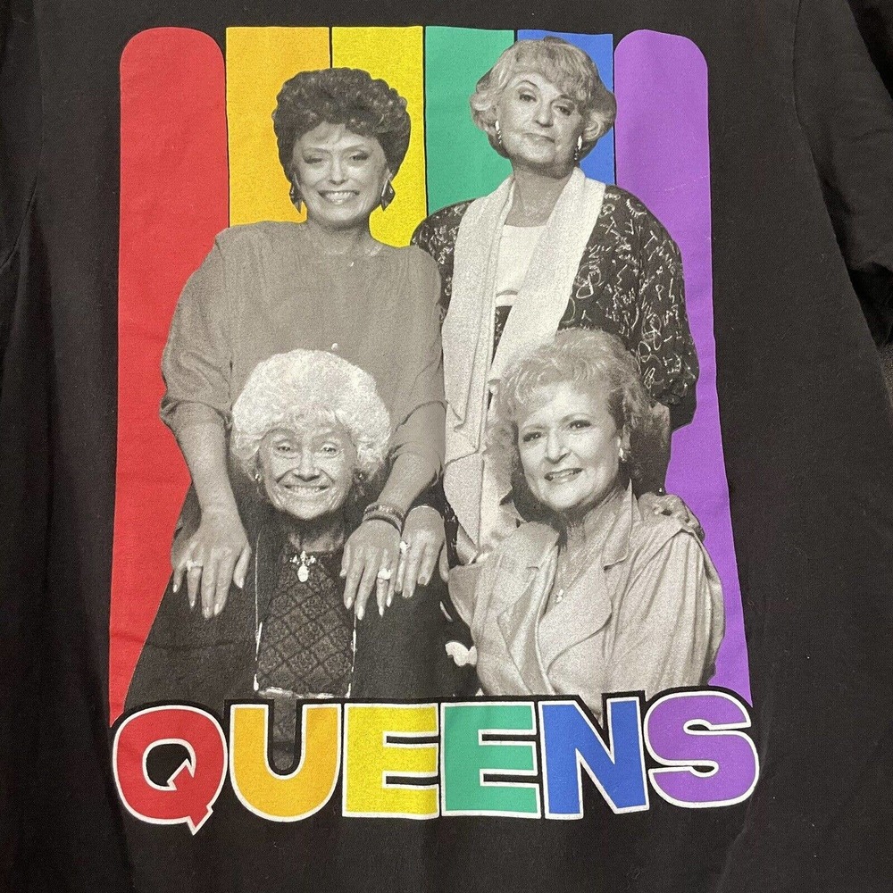 The Golden Girls QUEENS Rainbow Pride T Shirt Medium Black 2021 Betty White Show